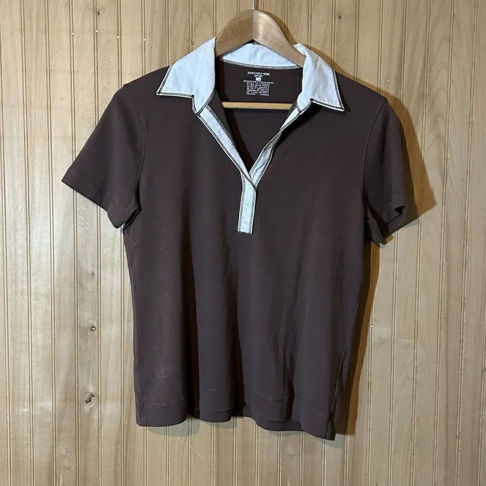 New York & Company Shirt Womens Size Large Short Sleeve Collared Button Up